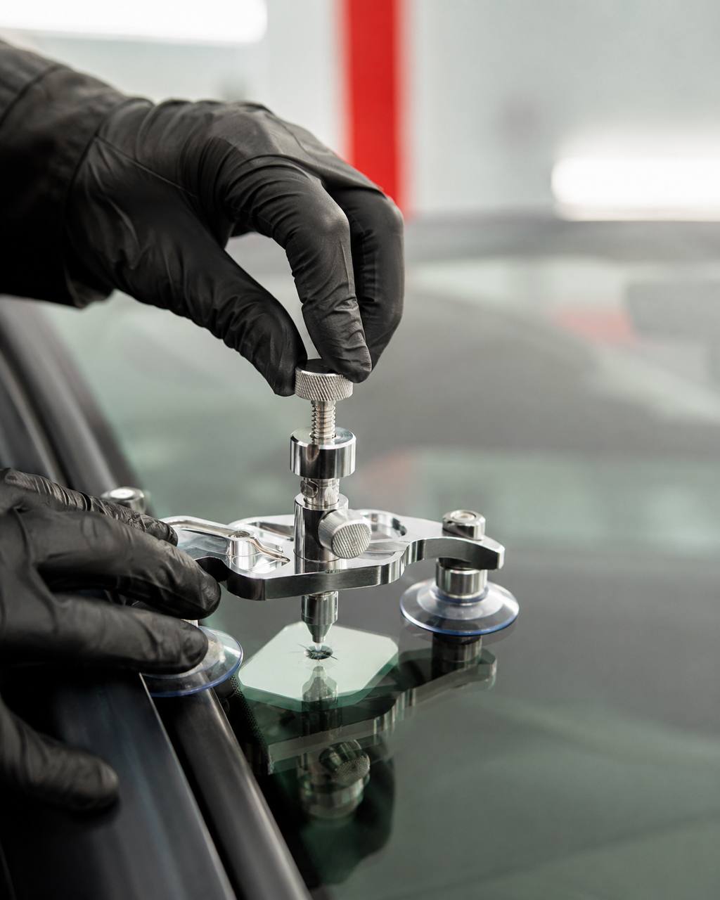 Windshield chip repair with a resin injector tool